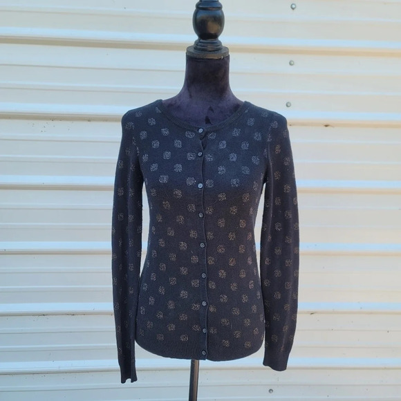 Old Navy Black Metallic Polka Dot Cardigan Sweater Women’s Cotton Blend Sz XS - Picture 1 of 8